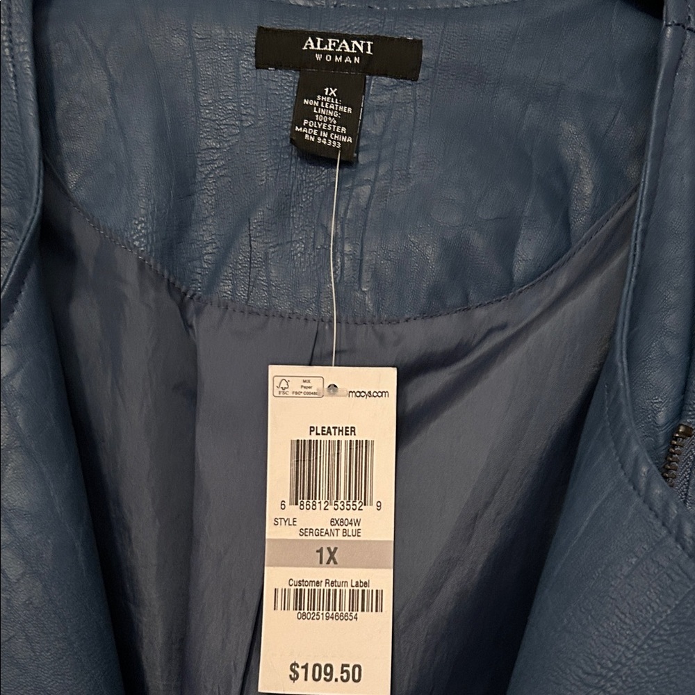 Alfani 1X Women's Vegan Leather Jacket in Cornflower Blue - Picture 2 of 4